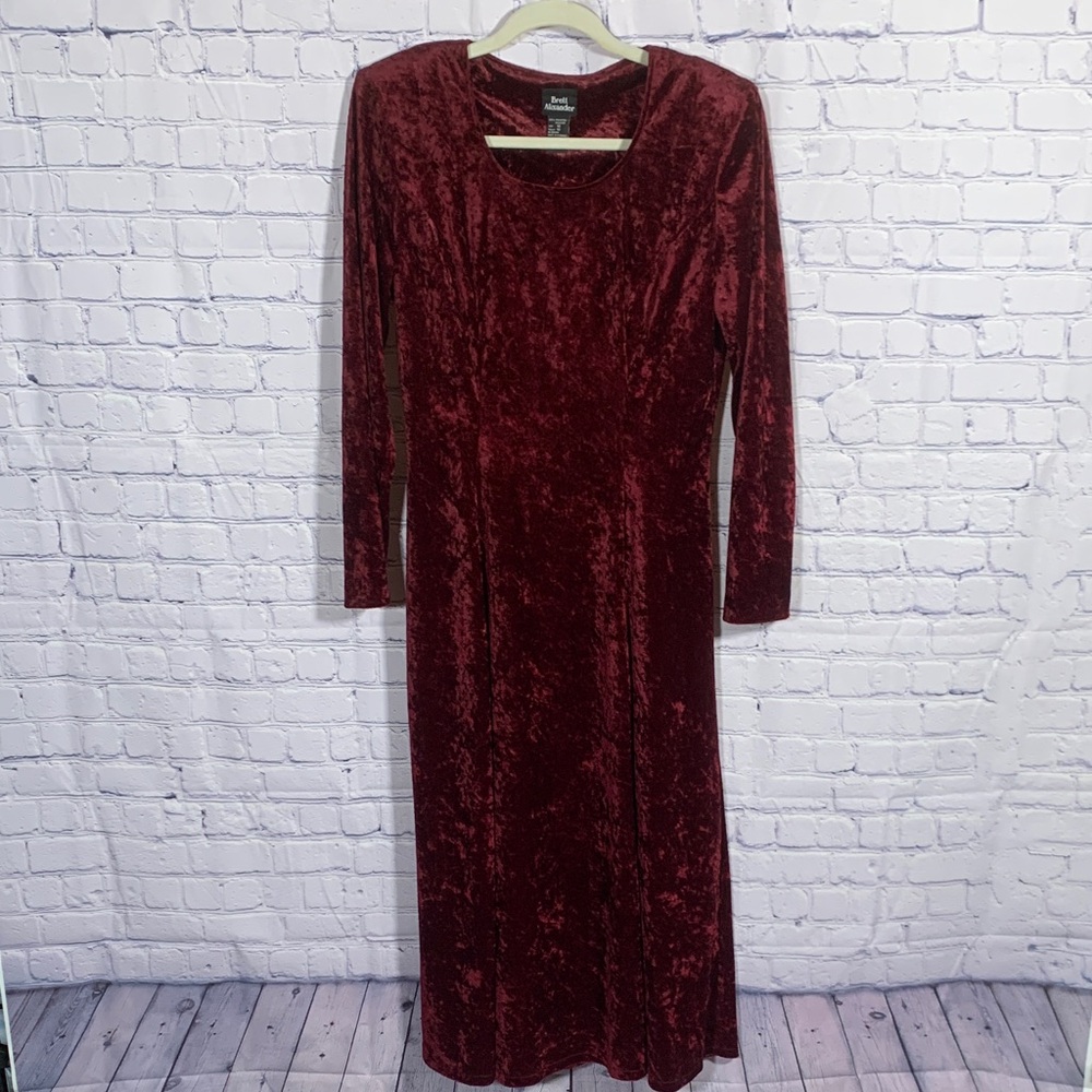 Brett Alixander Womens Vintage Crushed Velvet Maxi Dress Dark Red Size 10 Vamp